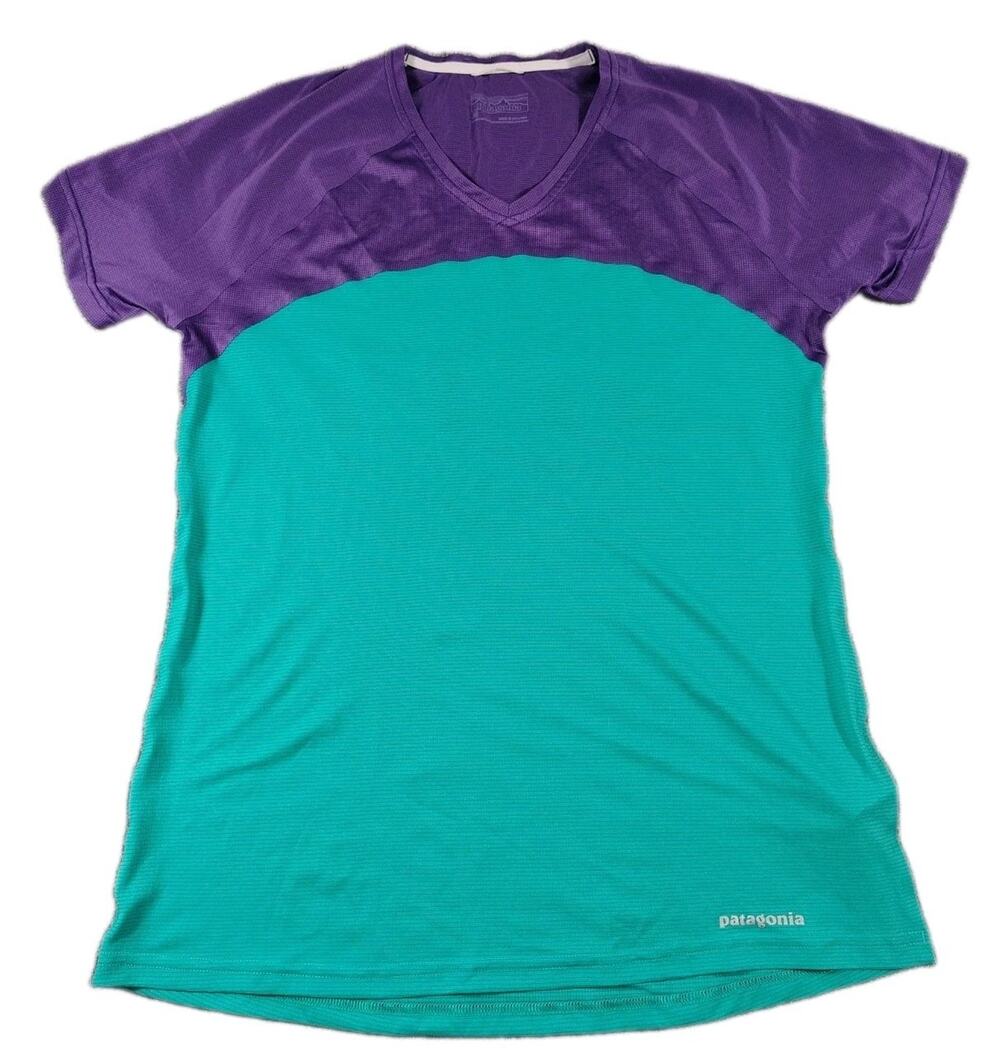 Patagonia Capilene Daily Shirt Womens M Teal V Neck Lightweight Outdoor STY23375